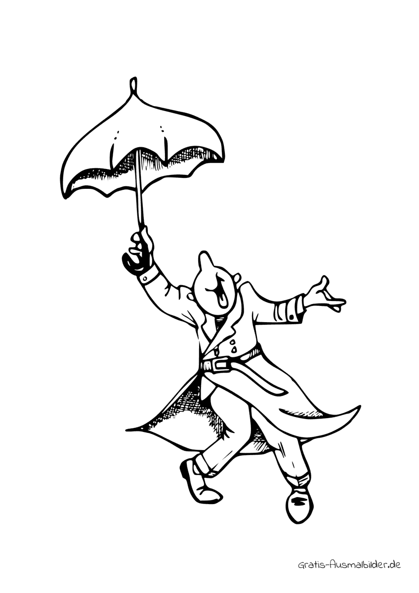 Ausmalbild Mann mit Regenschirm