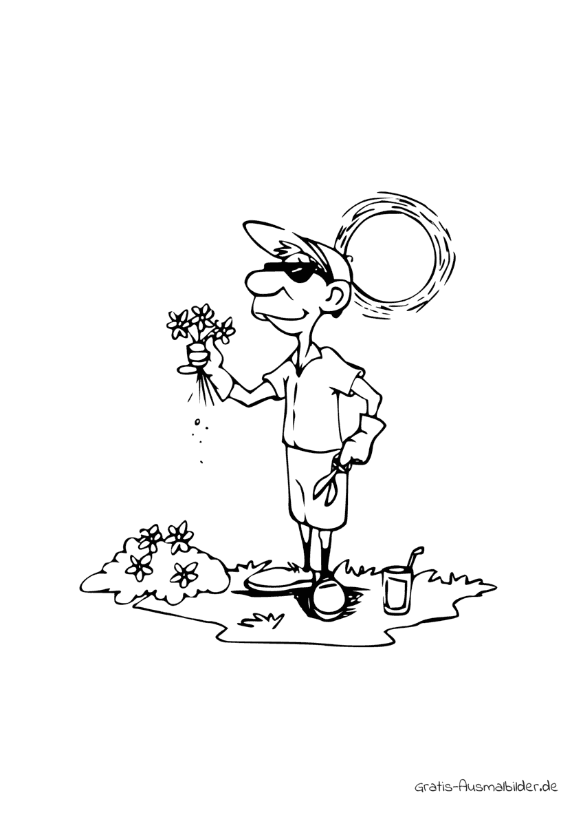 Ausmalbild Mann mit Sommerblumen
