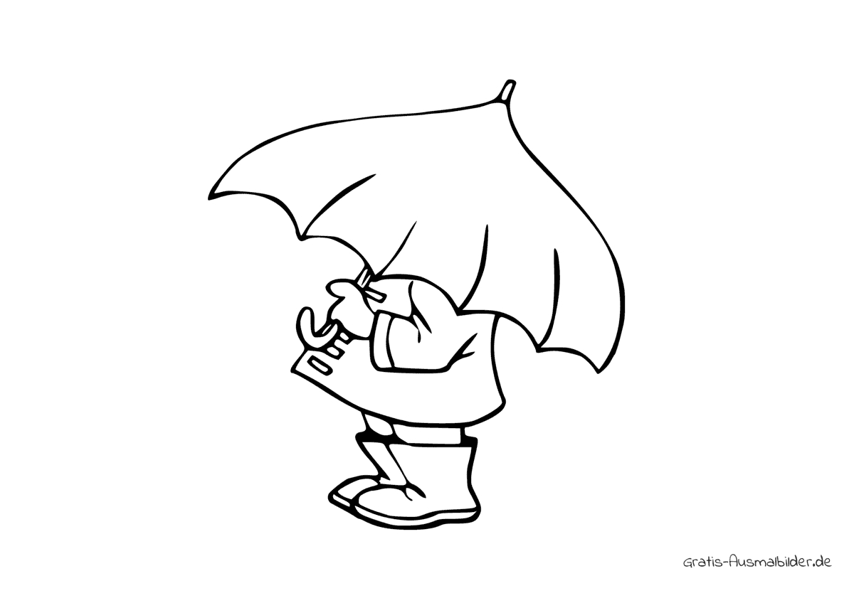 Ausmalbild Mann unter Regenschirm
