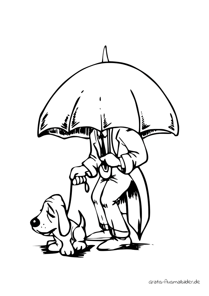 Ausmalbild Mann unter Schirm