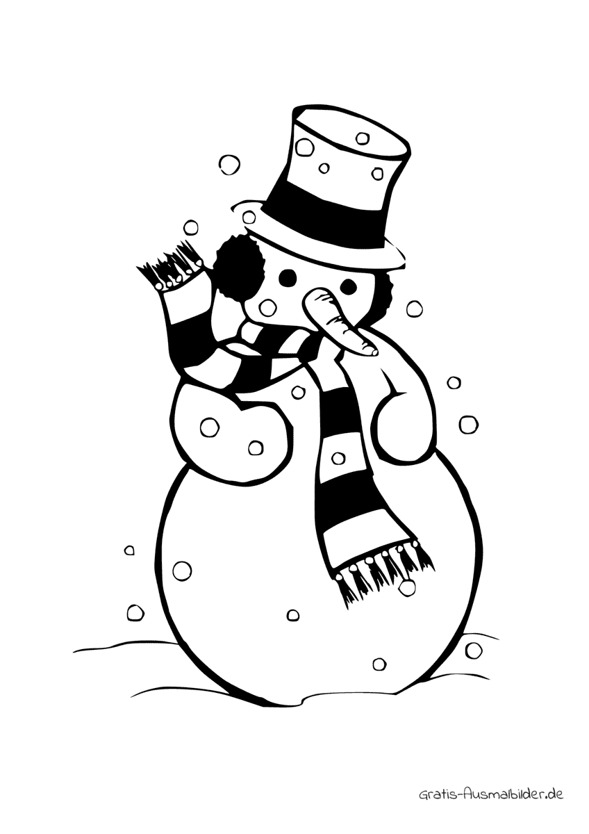 Ausmalbild Schneemann mit Schal und Hut
