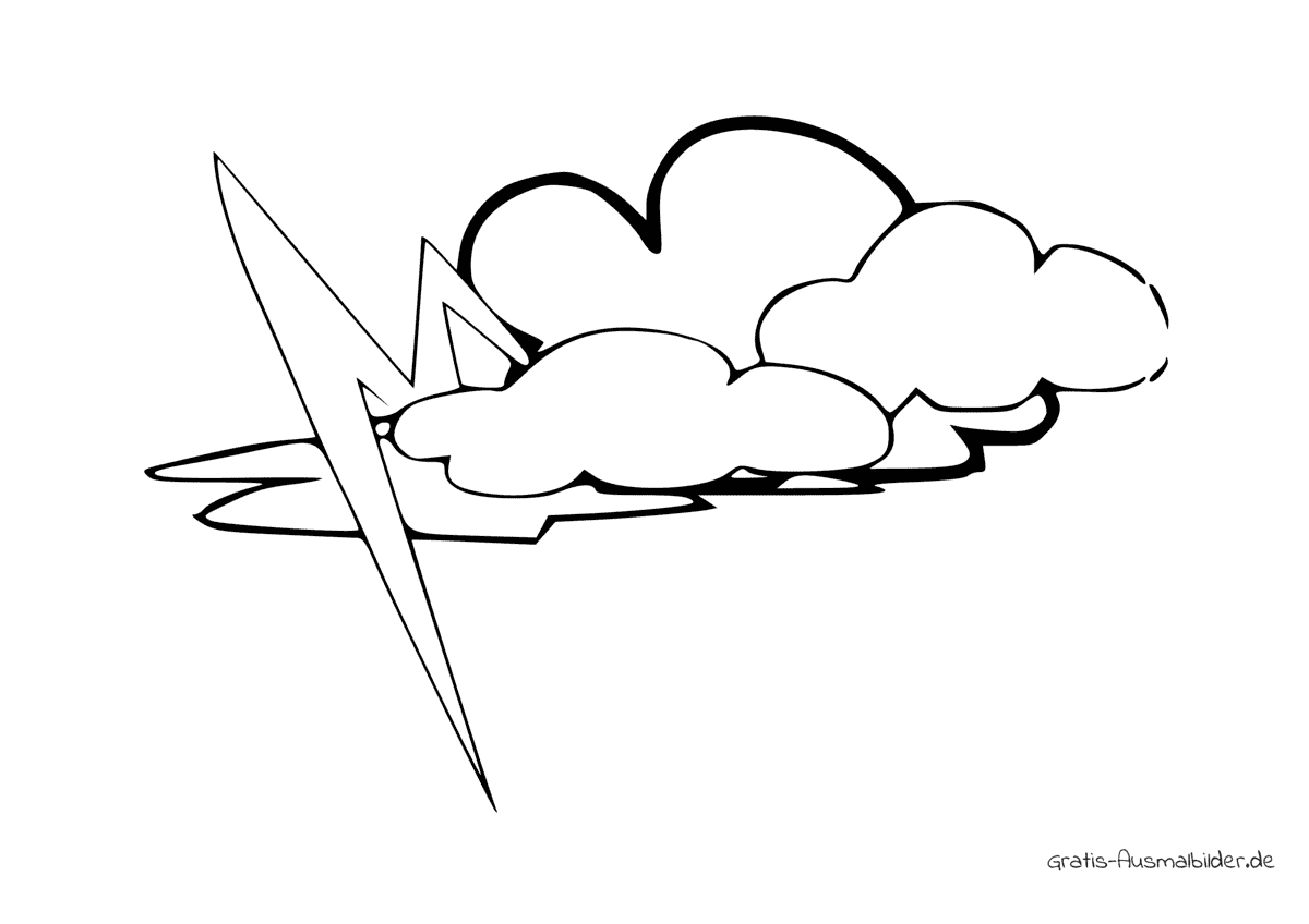 Ausmalbild Wolken mit Blitz