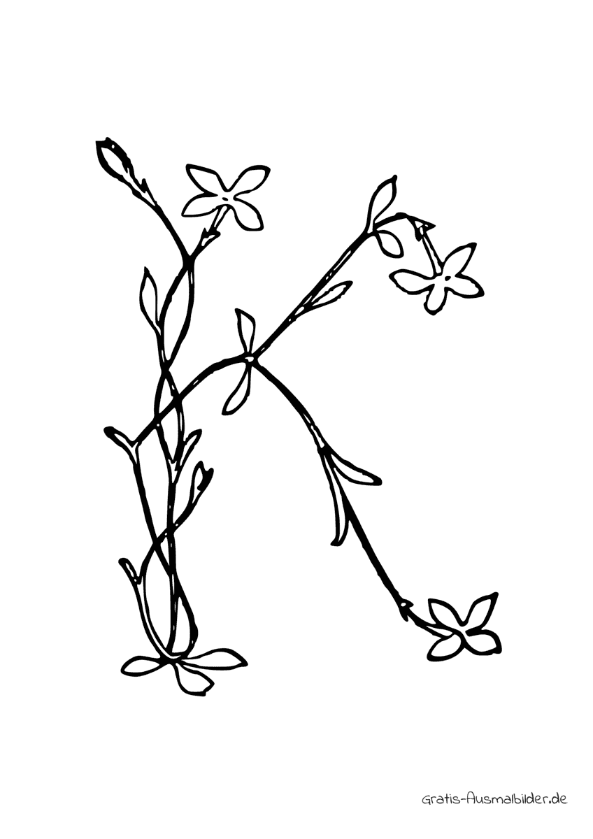 Ausmalbild K aus drei Blumen