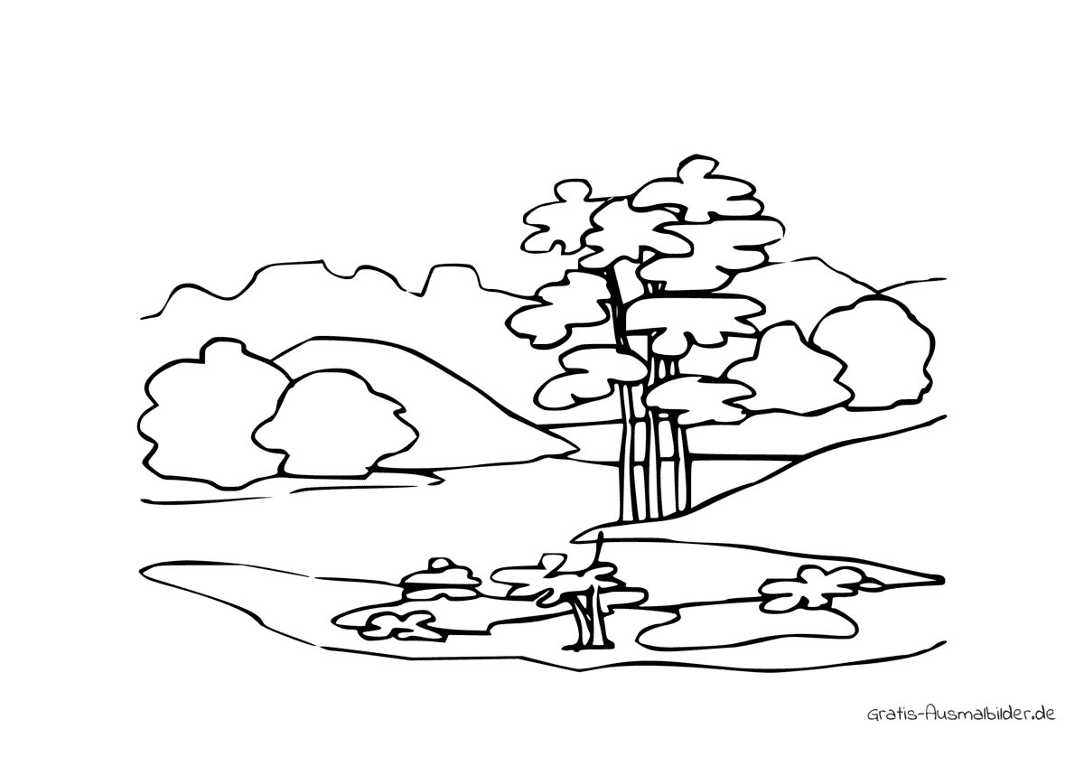 Ausmalbild Bäume am See
