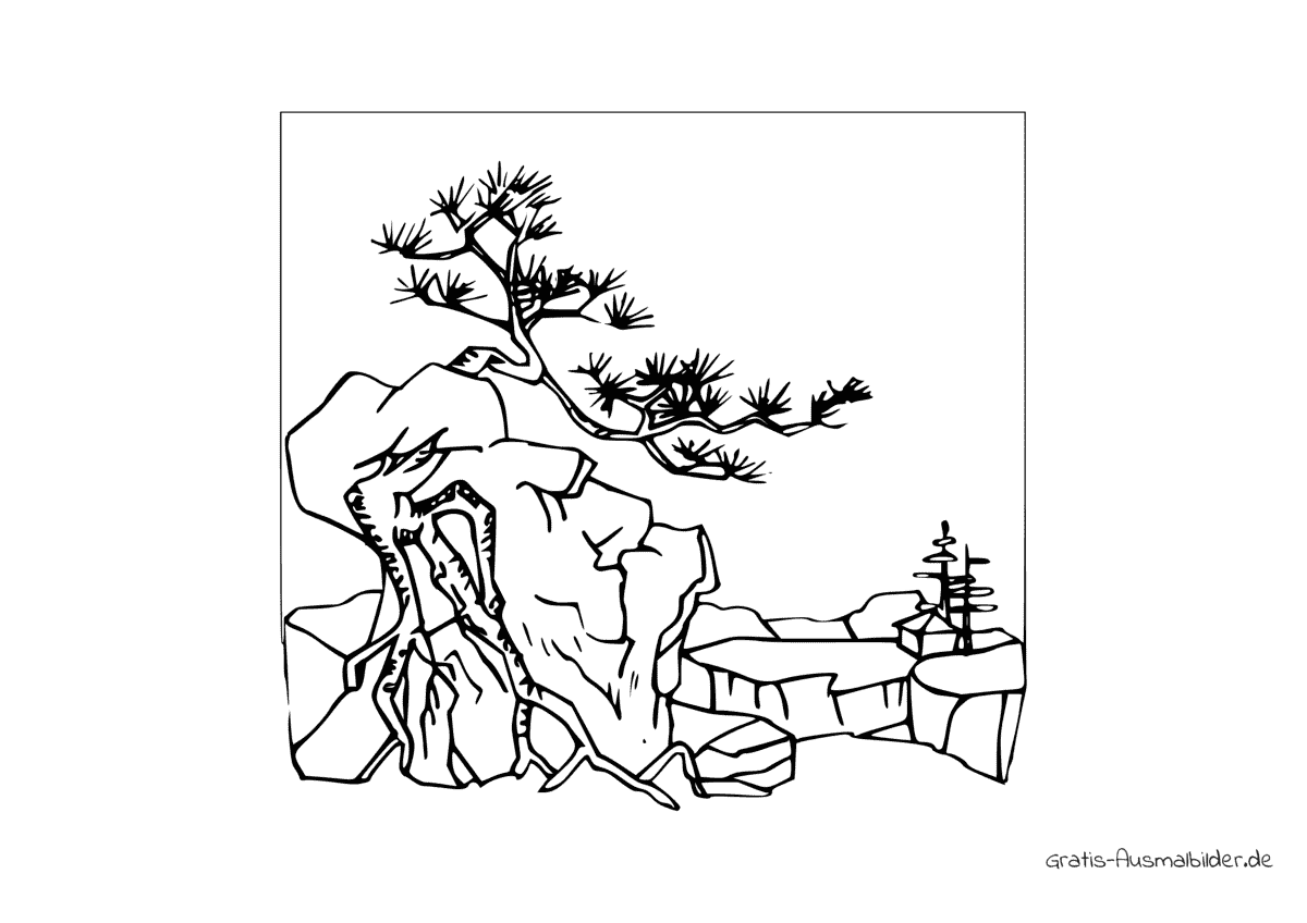 Ausmalbild Baum in Steinen