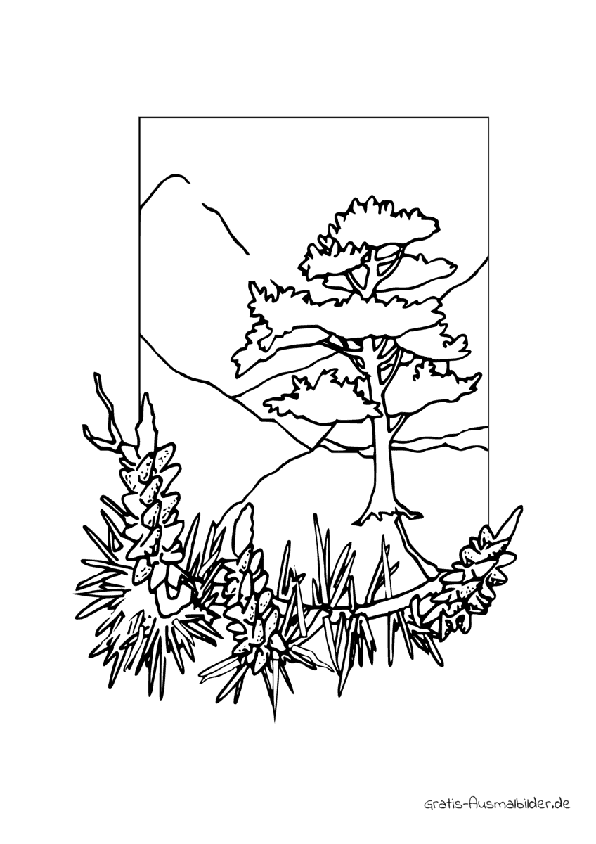 Ausmalbild Baum mit Blume