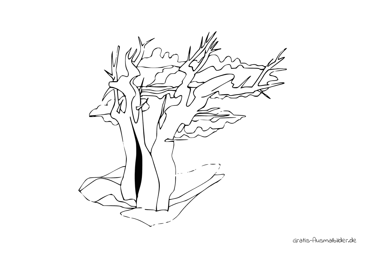 Ausmalbild Baum mit dürren Ästen