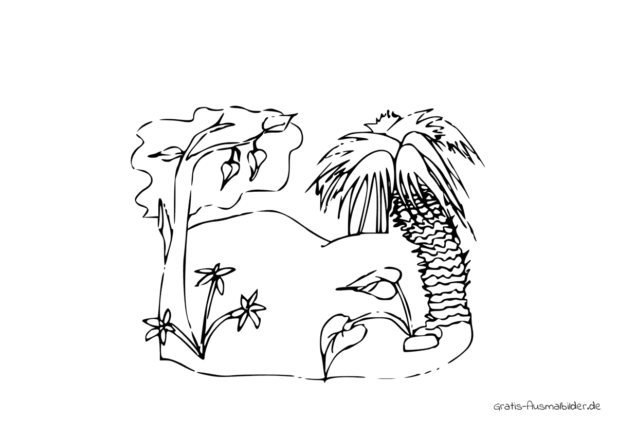 Ausmalbild Baum und Palme