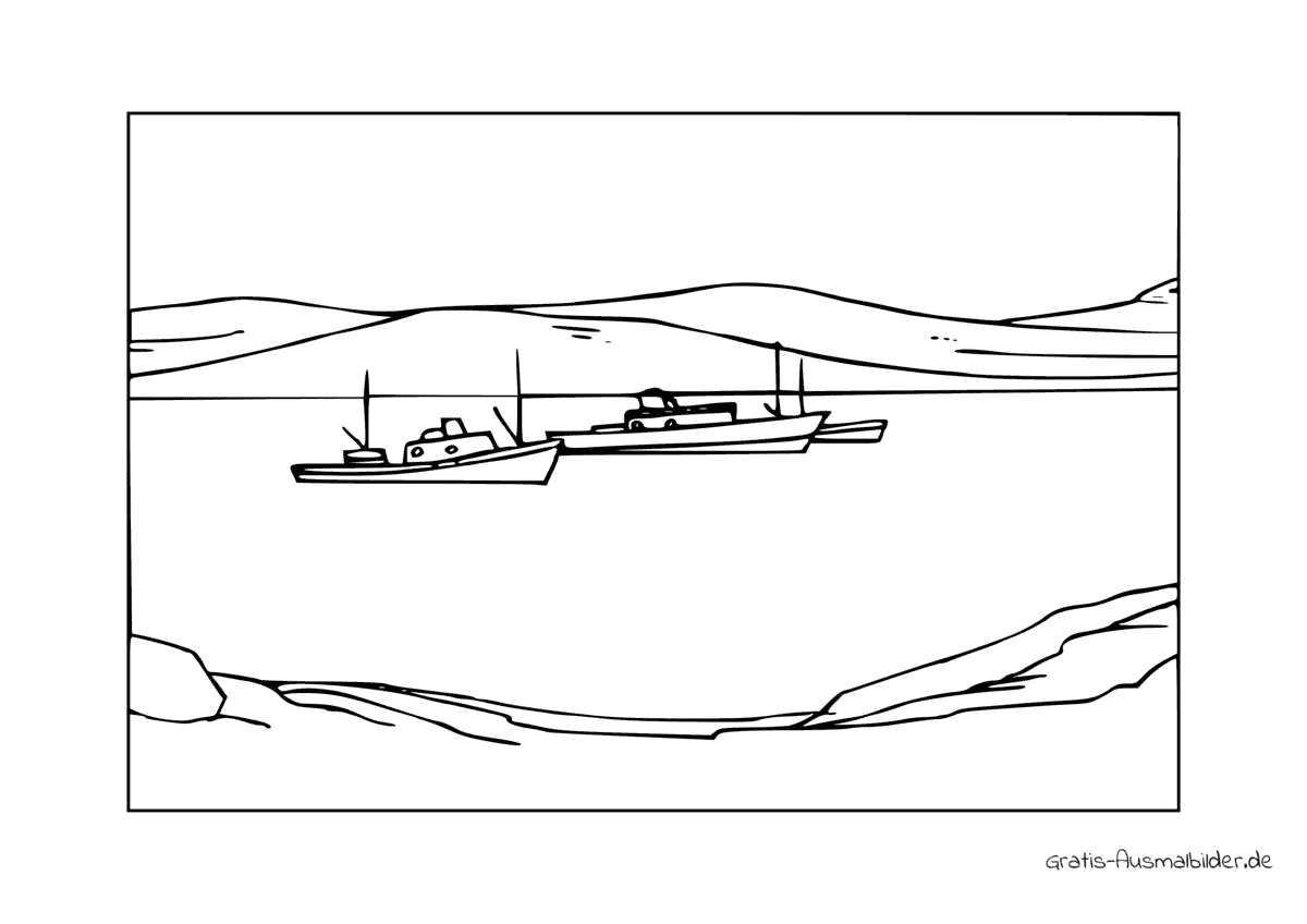 Ausmalbild Boote auf dem Wasser