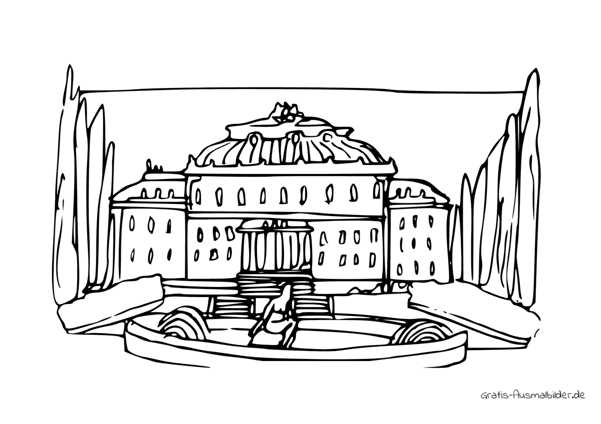 Ausmalbild Brunnen vor Palast