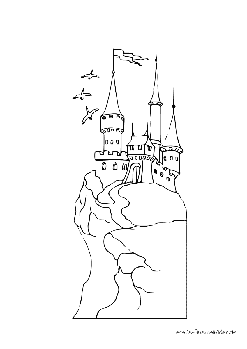 Ausmalbild Burg an einer Klippe