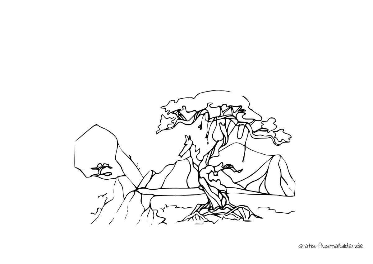 Ausmalbild Dünner verdrehter Baum