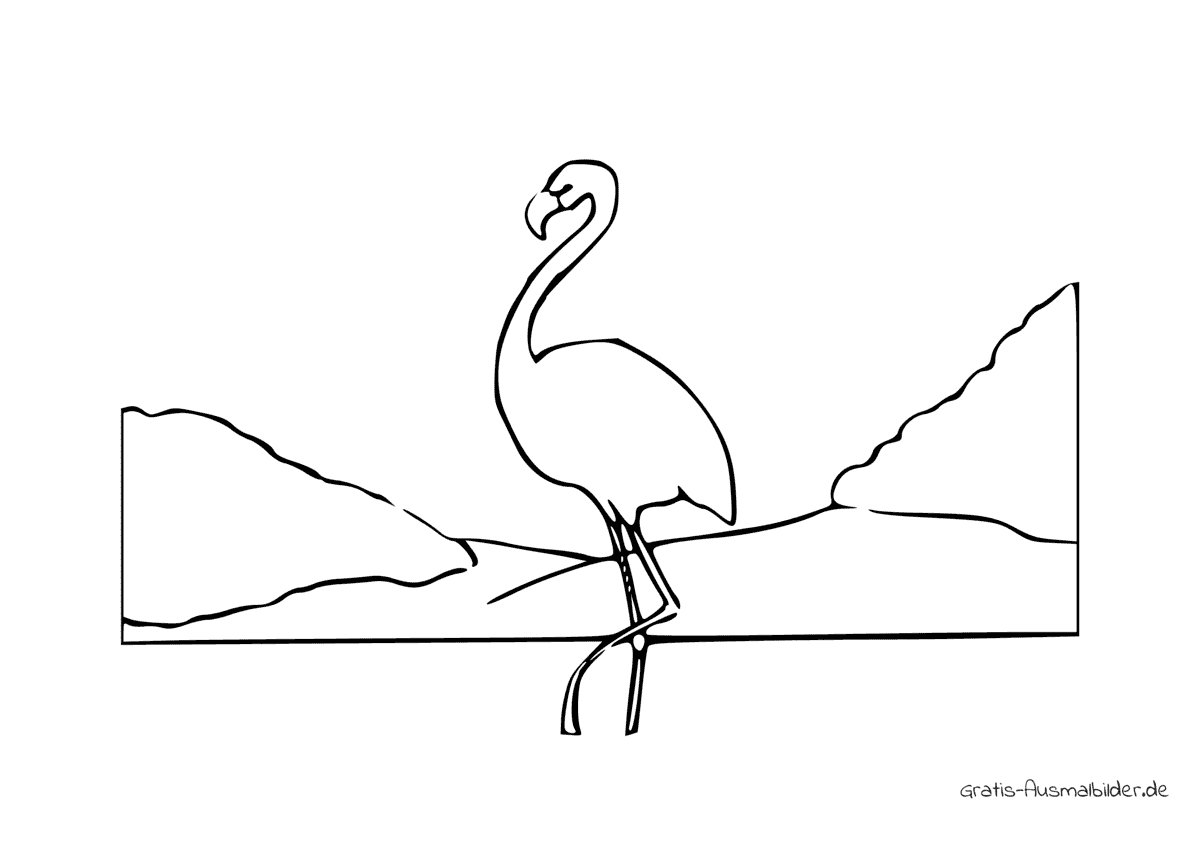Ausmalbild Flamingo steht im Wasser