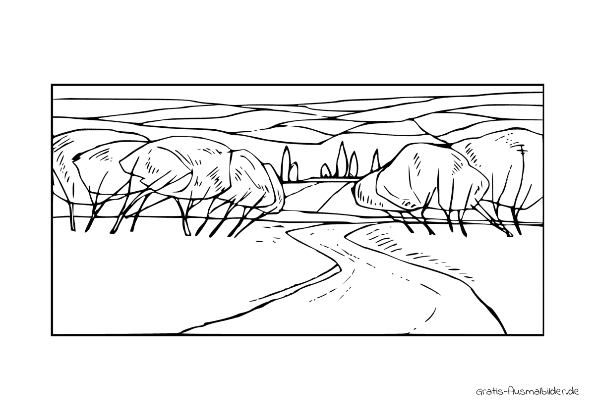 Ausmalbild Fluss durch Wald
