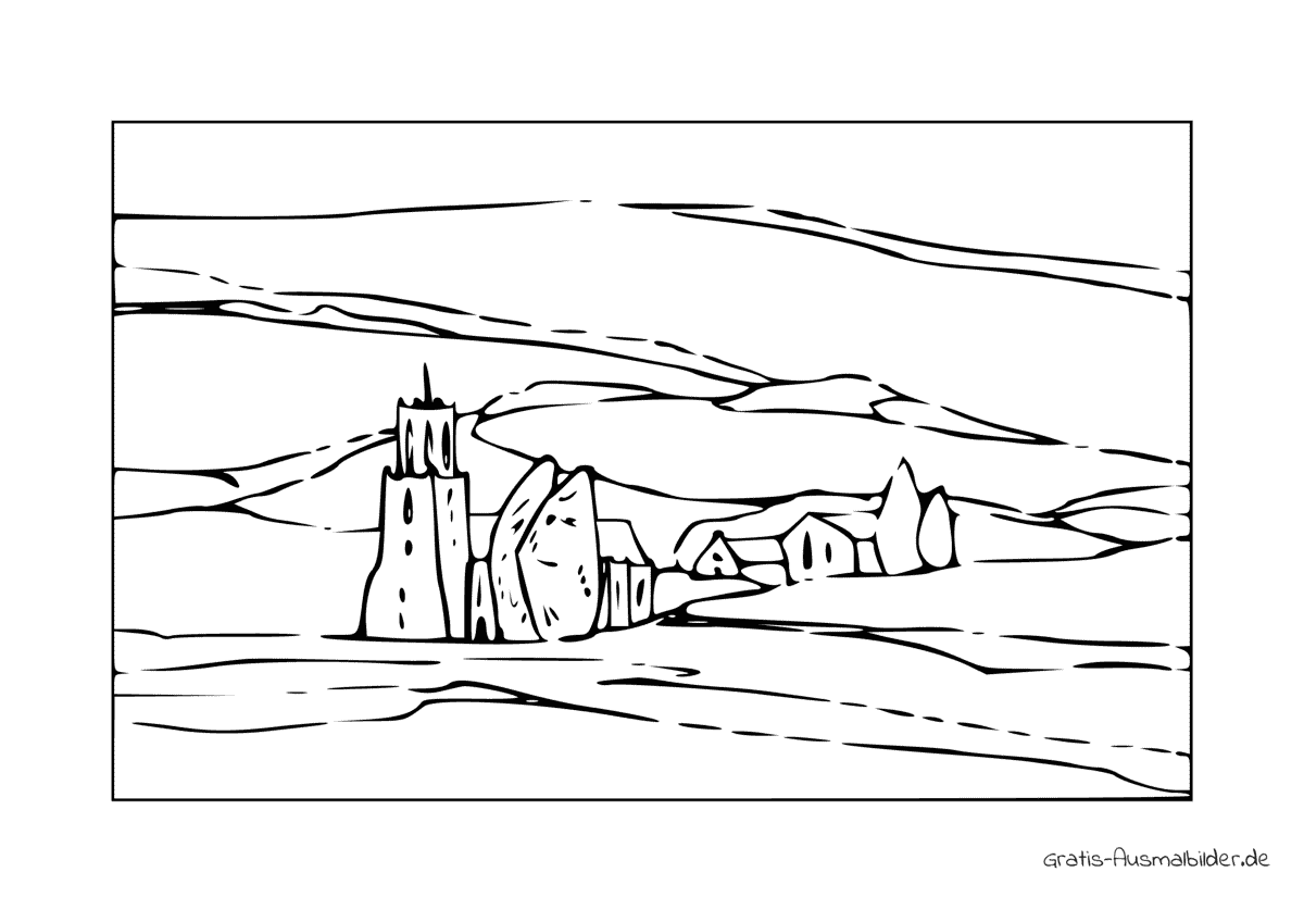 Ausmalbild Großer Kirchturm