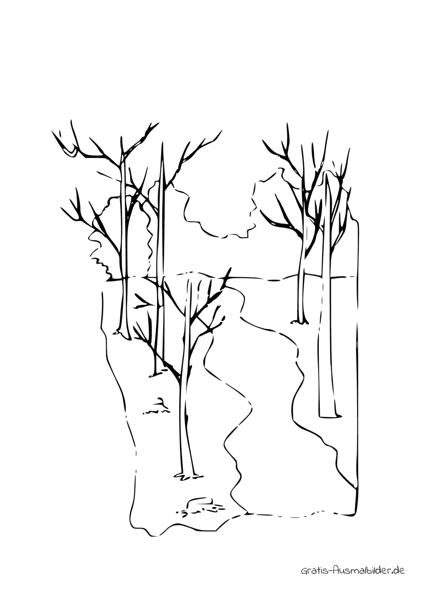 Ausmalbild Kahle Bäume