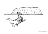Ausmalbild Känguru Junge vor Steingebirge
