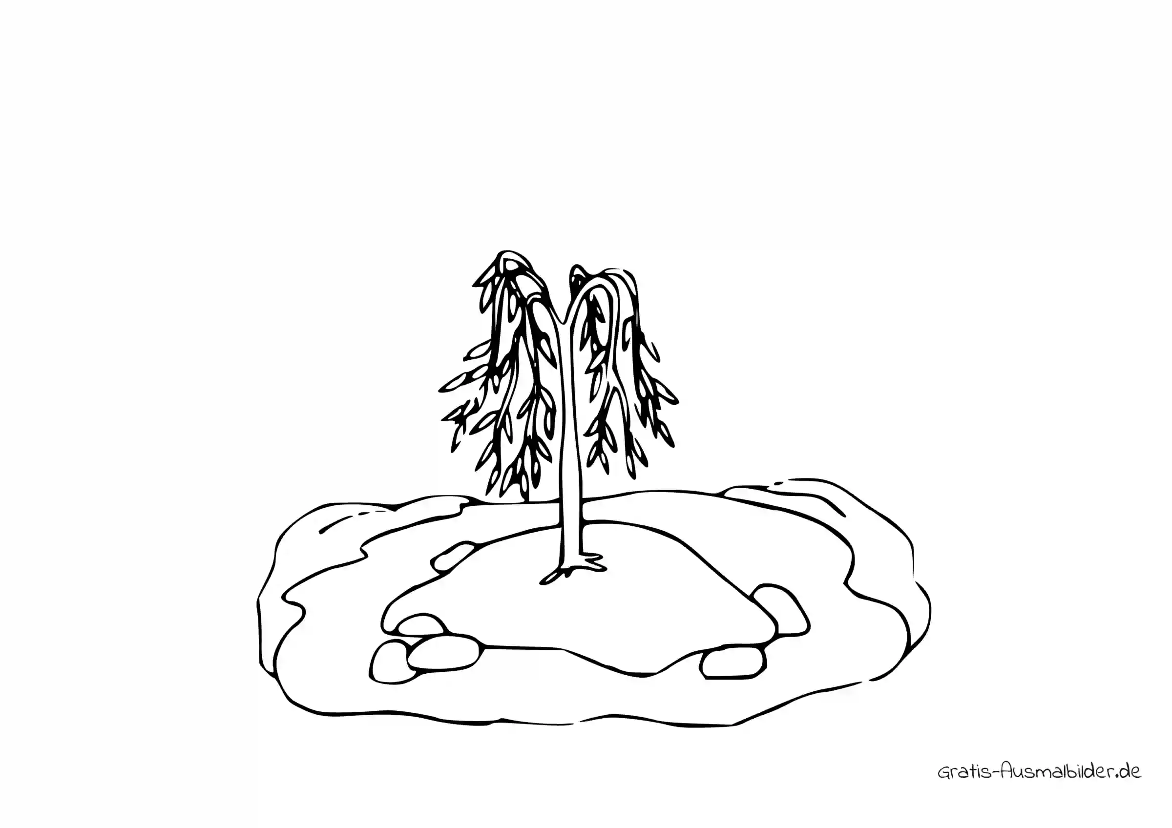 Ausmalbild Kleine Insel mit Baum