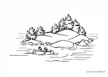 Ausmalbild Landschaft Kayak und Insel