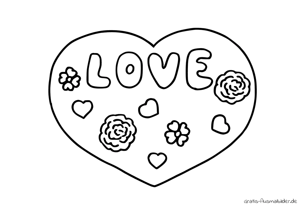 Ausmalbild Herz Blumen Liebe