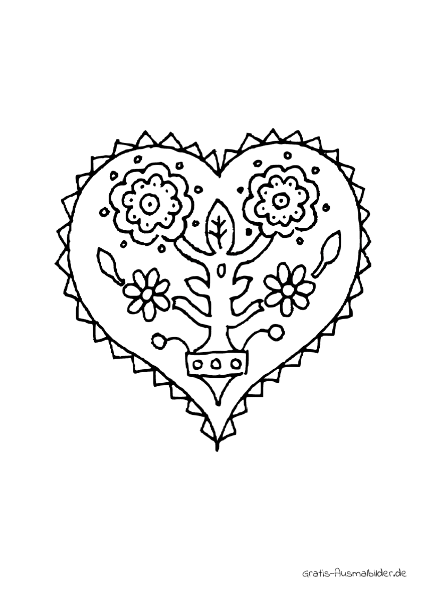 Ausmalbild Herz mit Blume