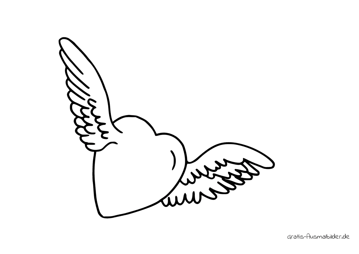 Ausmalbild Herz mit Flügeln
