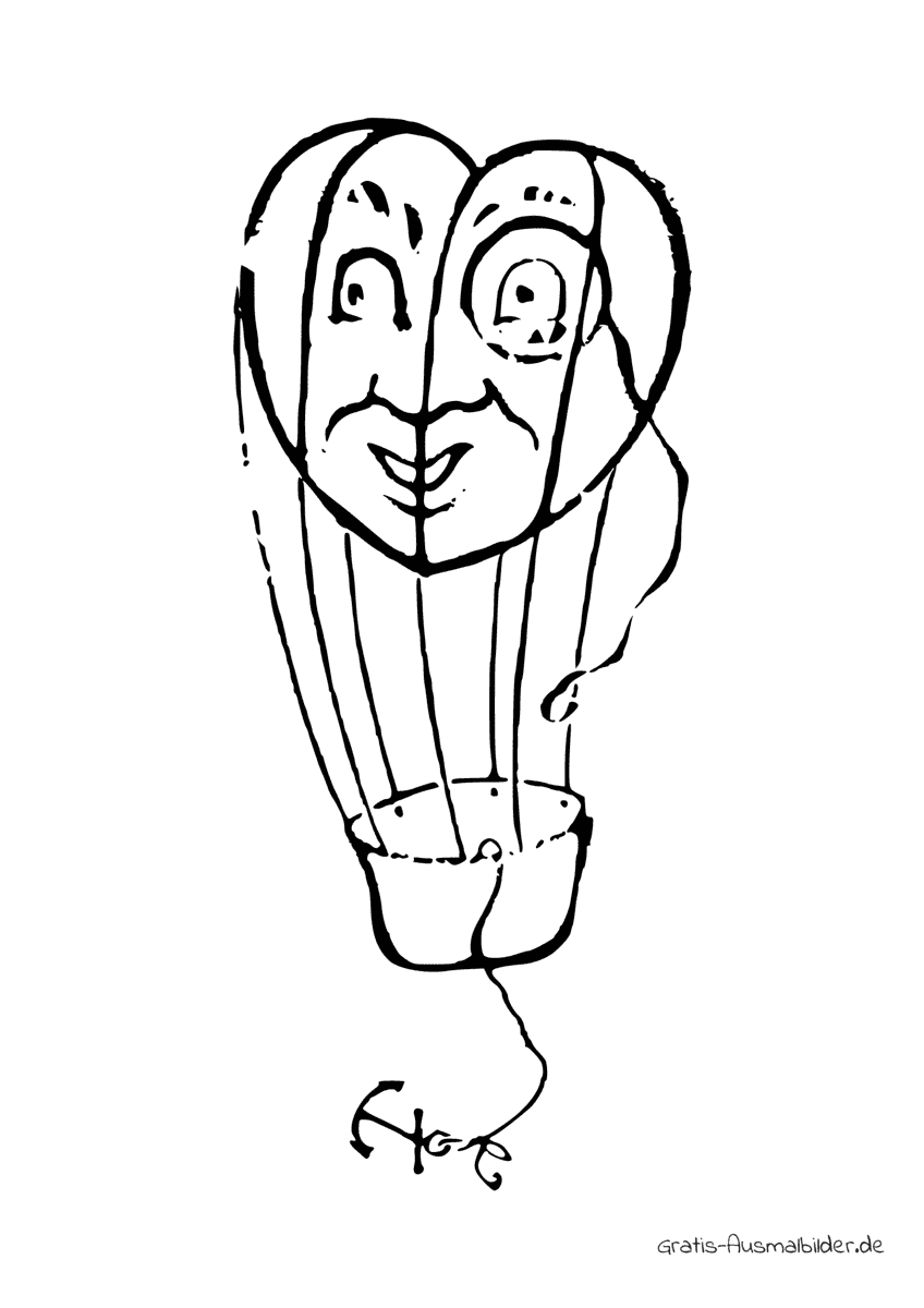 Ausmalbild Herzballon mit Anker
