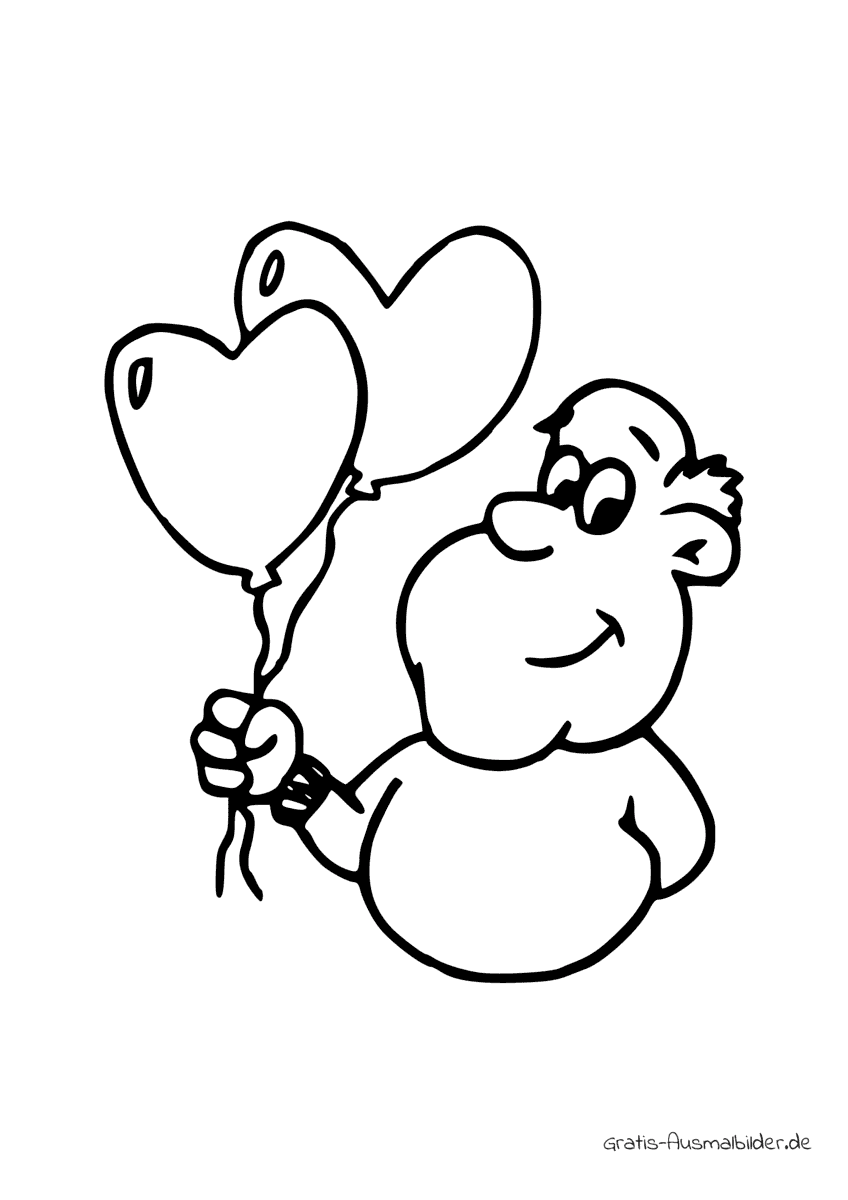 Ausmalbild Mann mit Herzluftballons