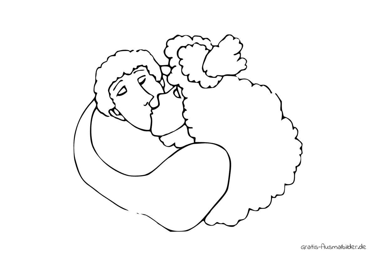 Ausmalbild Mann und Frau küssen sich