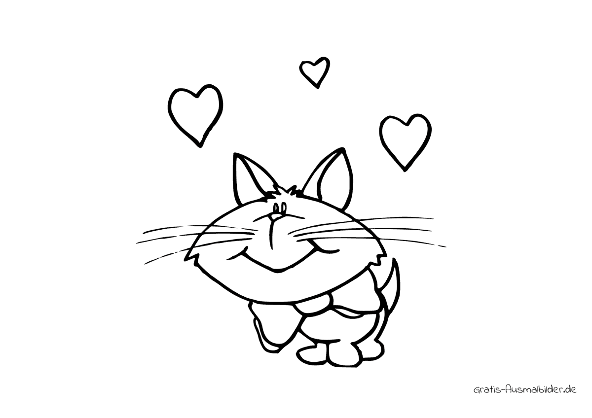 Ausmalbild Niedliche Katze mit Herzen