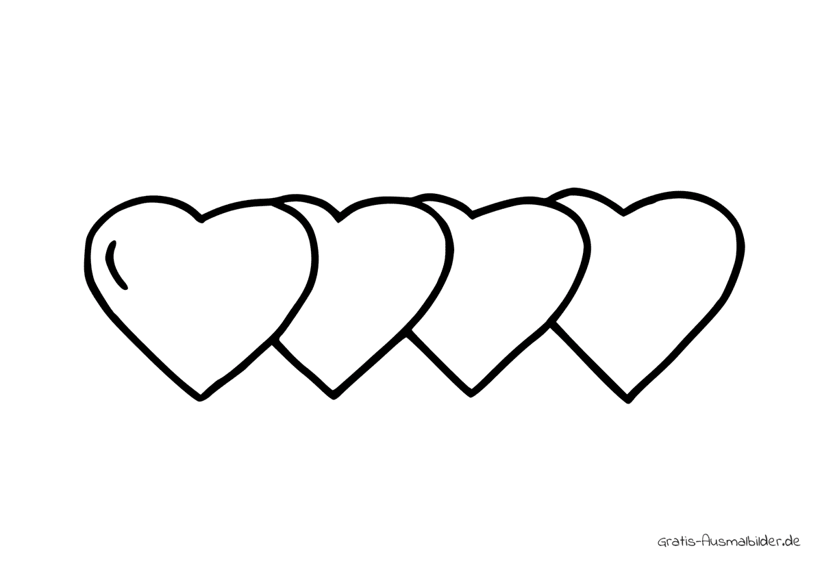 Ausmalbild Vier Herzen