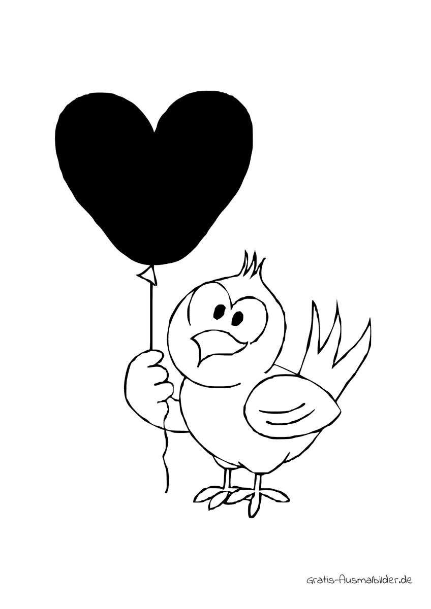 Ausmalbild Vogel mit Herz