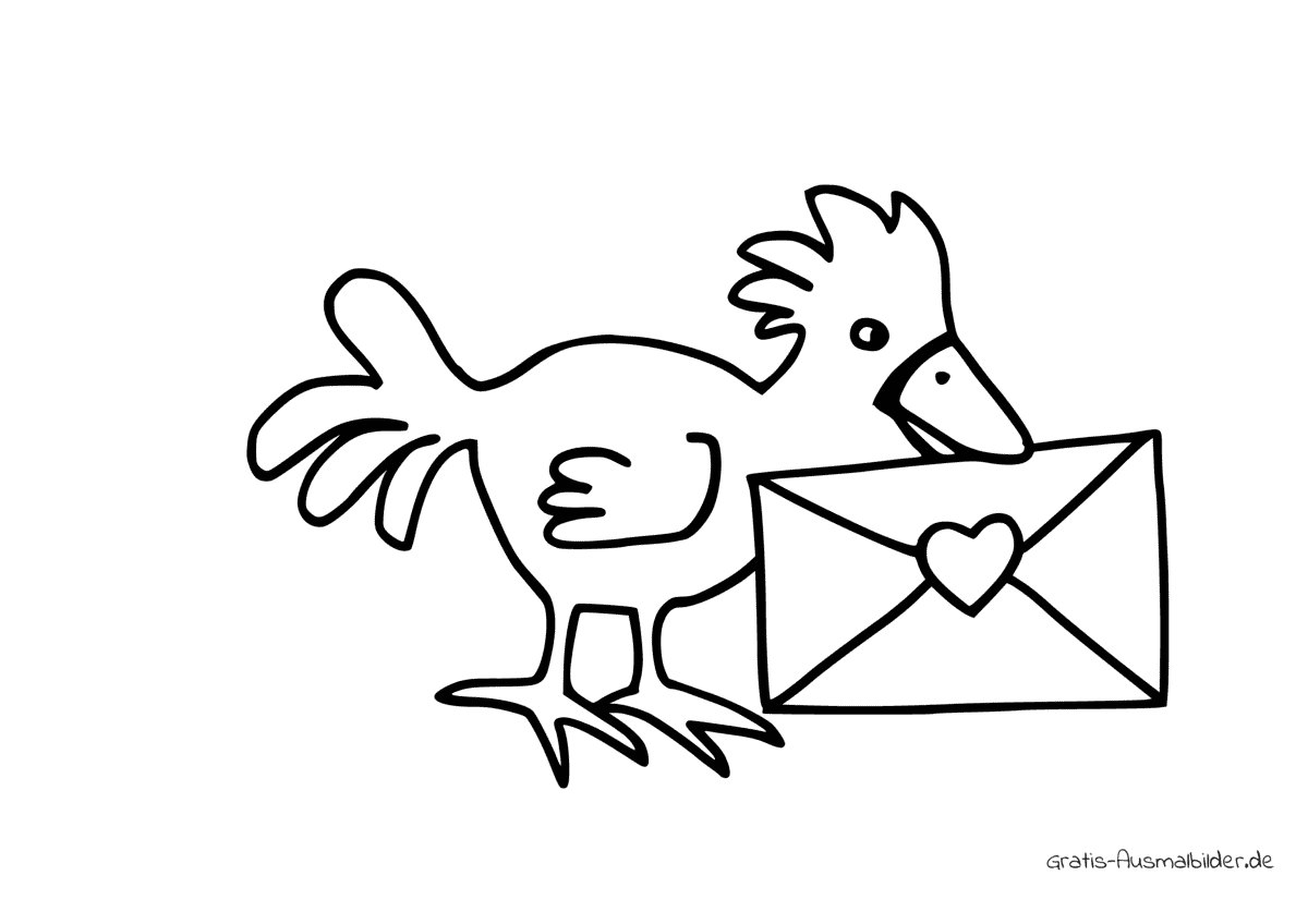 Ausmalbild Vogel mit Herzbrief
