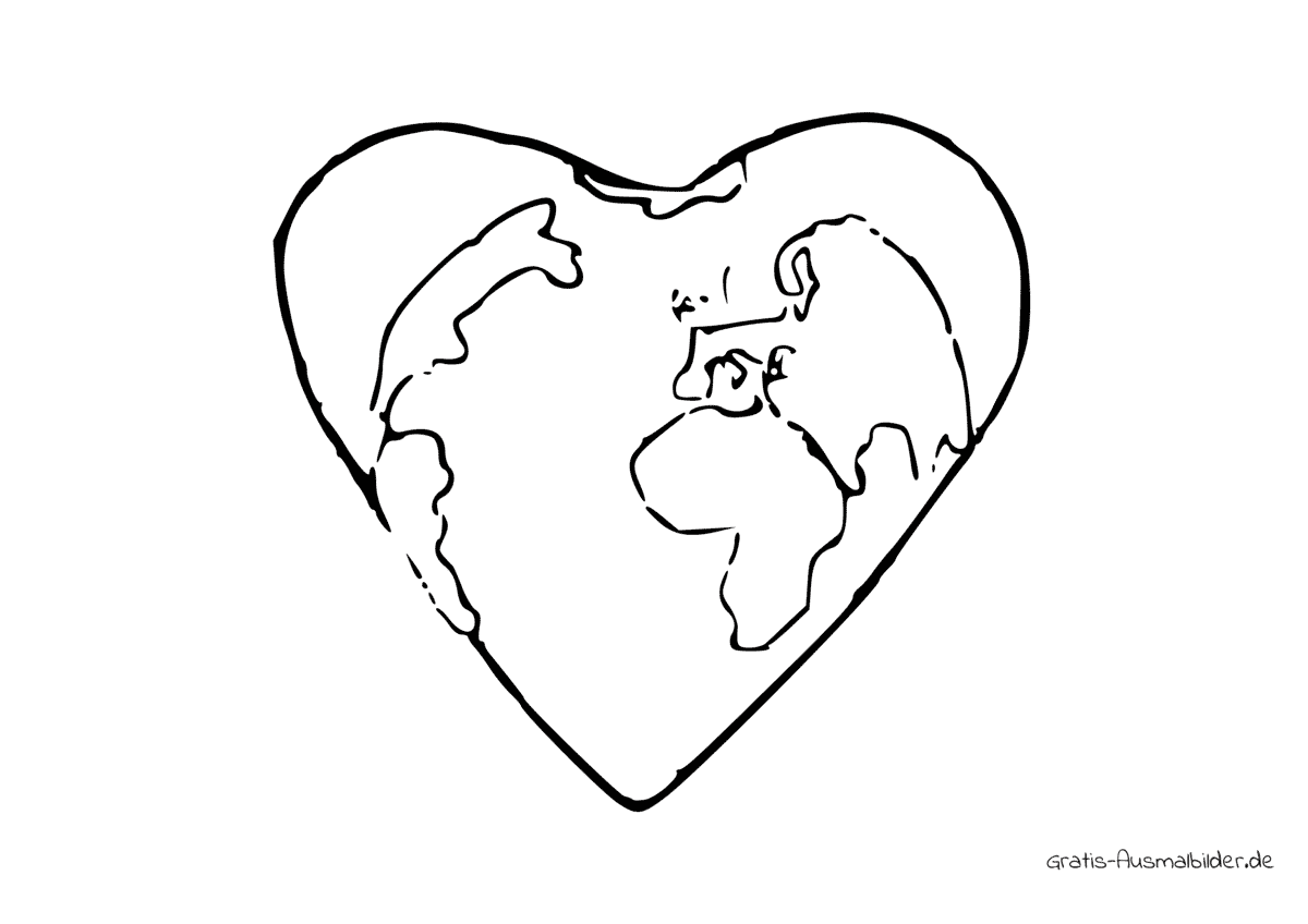 Ausmalbild Welt Herz