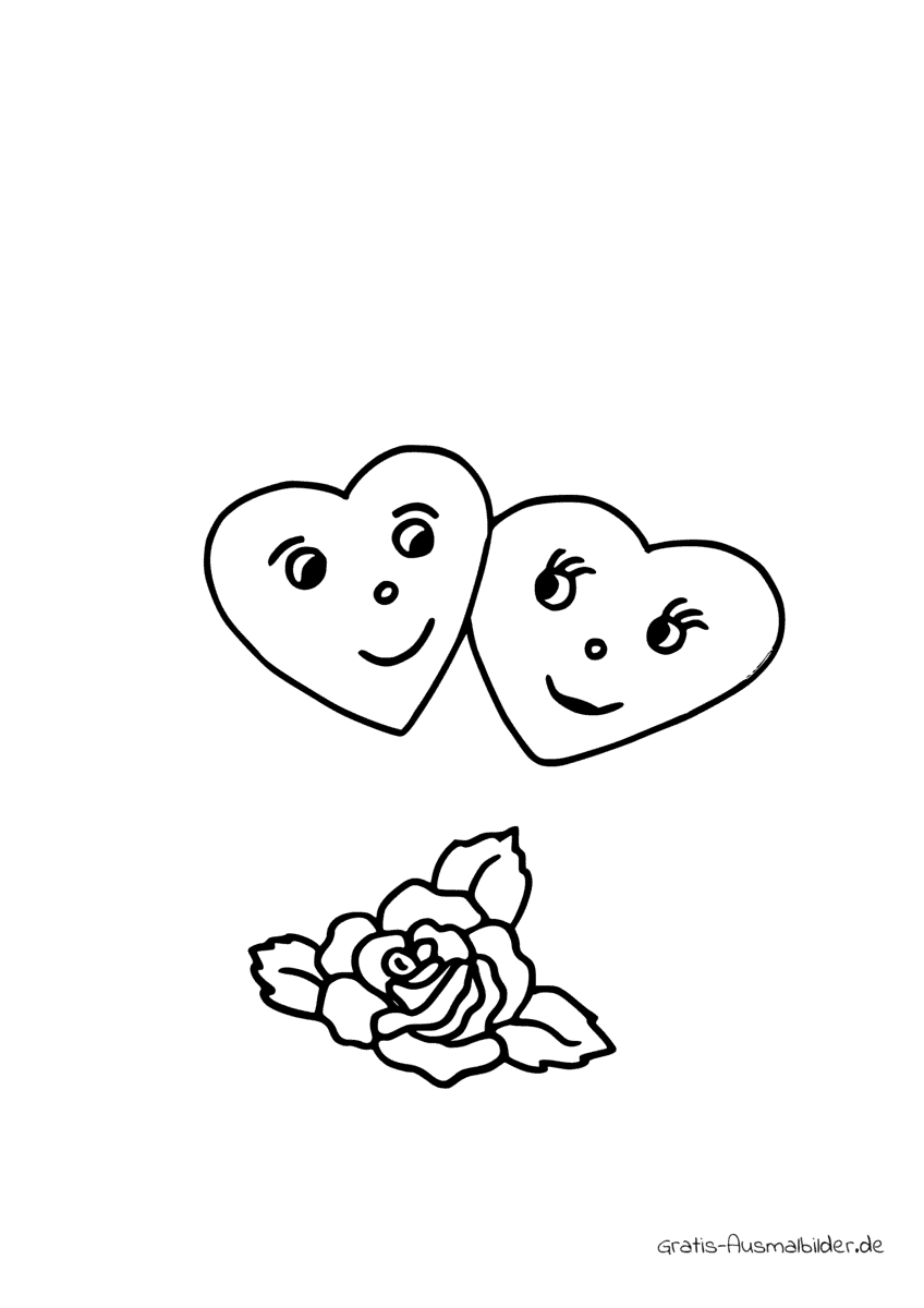 Ausmalbild Zwei Herzen Rose