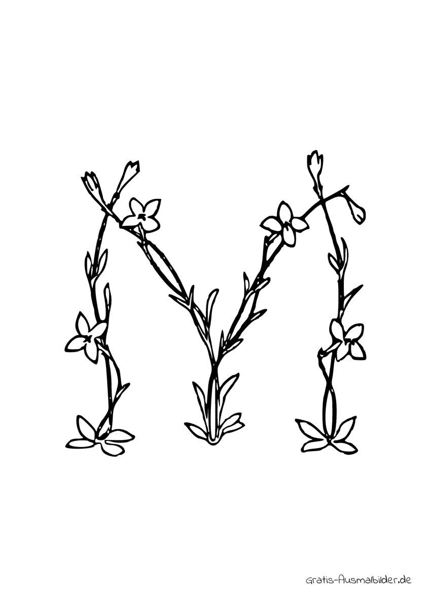 Ausmalbild M aus vier Blumen