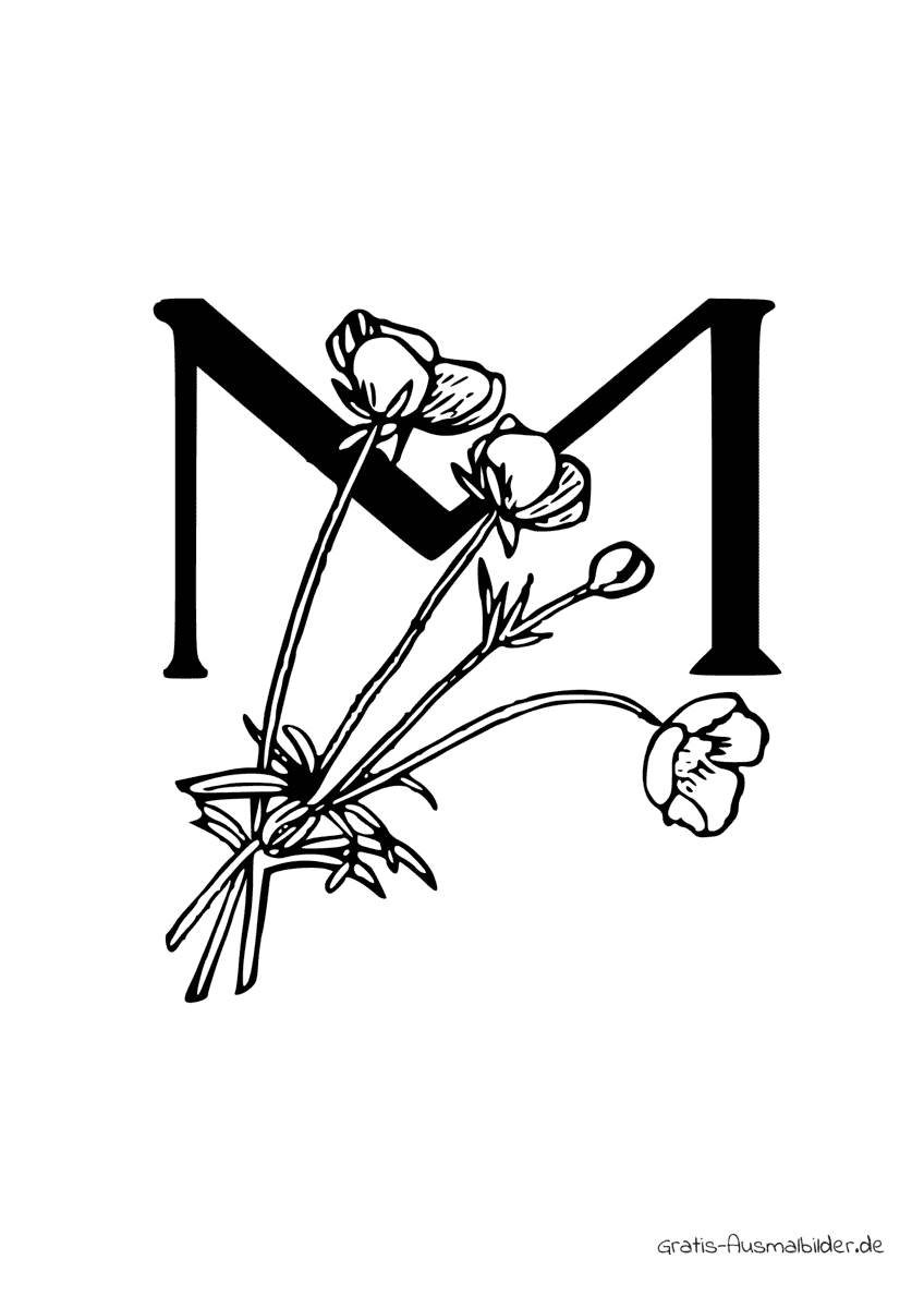 Ausmalbild M mit Blumenstrauss