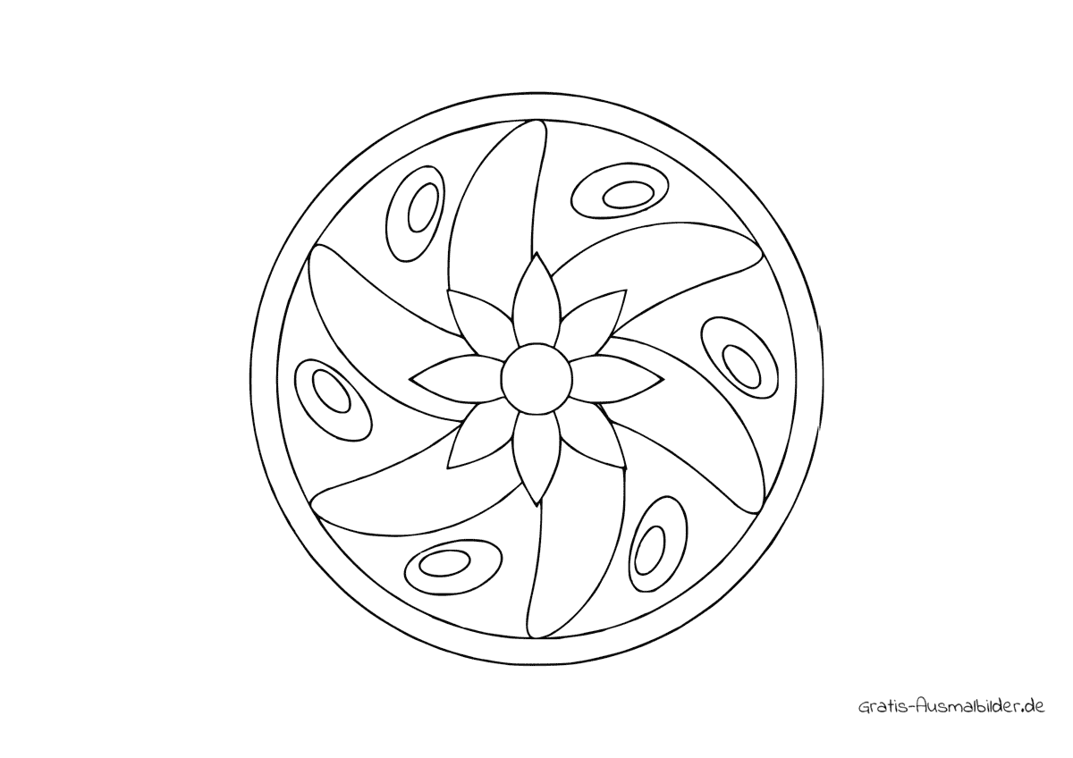 Ausmalbild Mandala Blume mittig