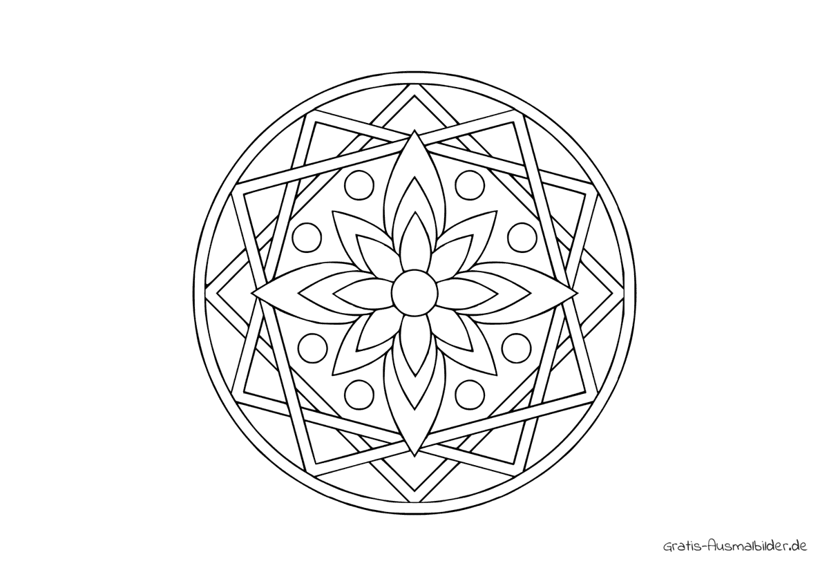 Ausmalbild Mandala Blume Vierecke