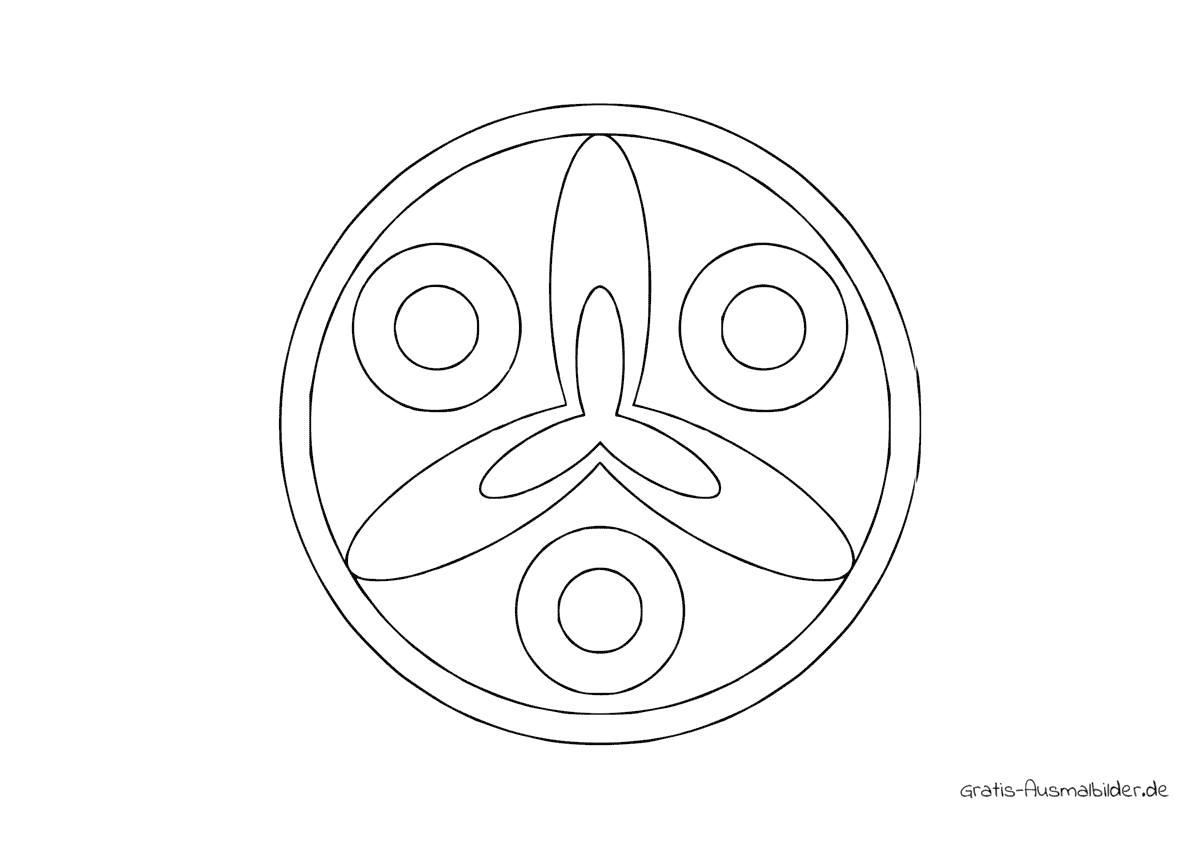 Ausmalbild Mandala drei Kreise Blüte