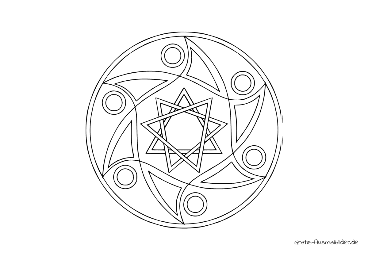 Ausmalbild Mandala Wurfstern sechs Zacken