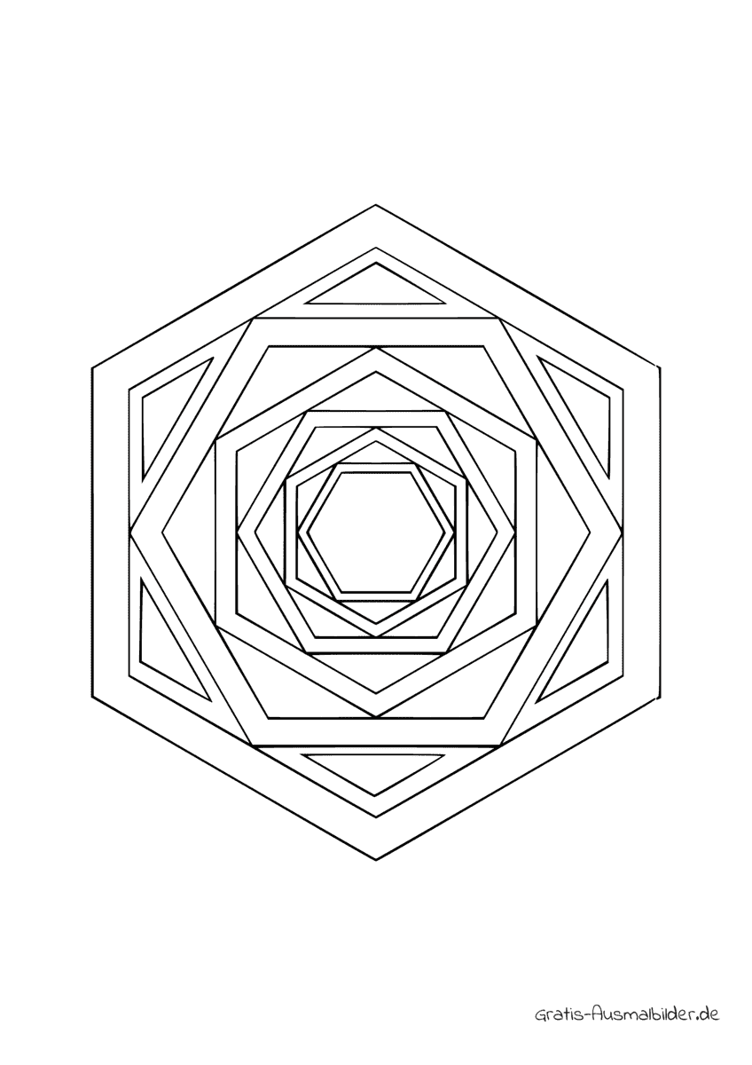 Ausmalbild Sechsecke Mandala