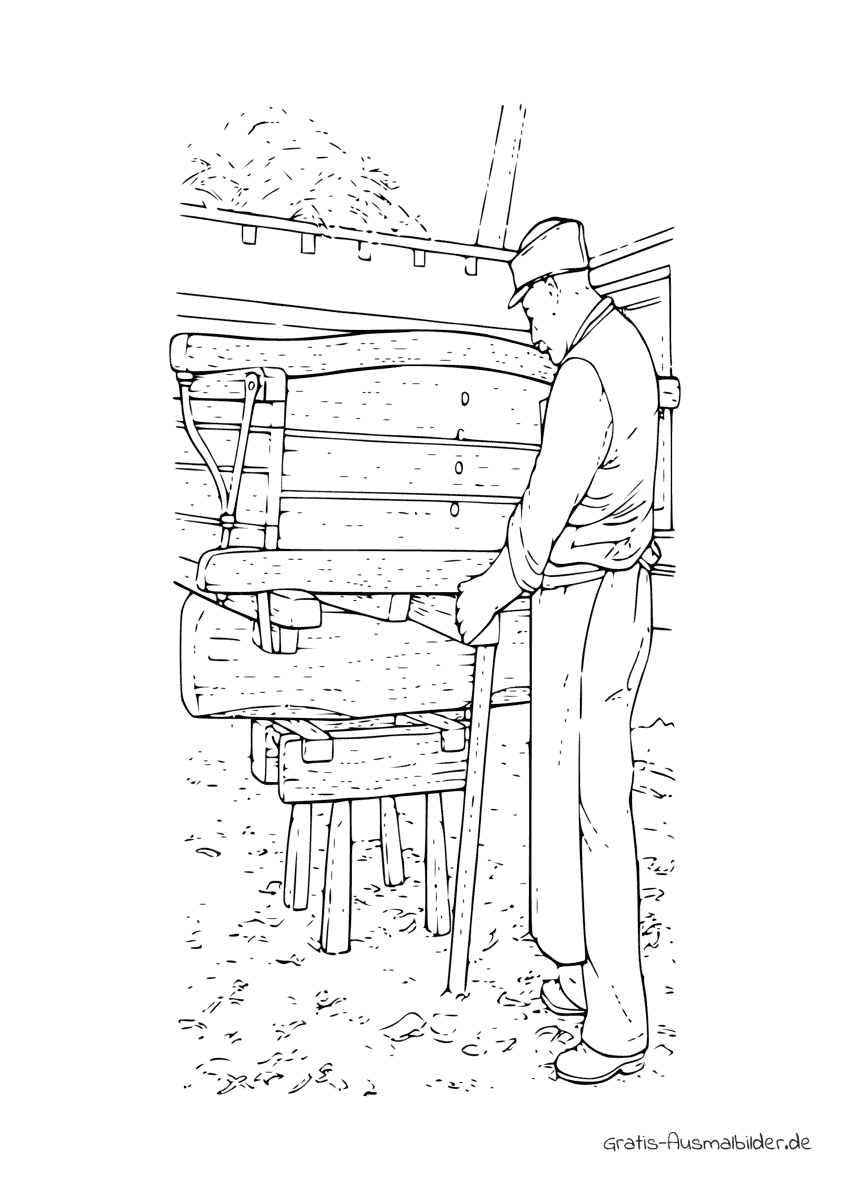 Ausmalbild Mann mit Holzkarren
