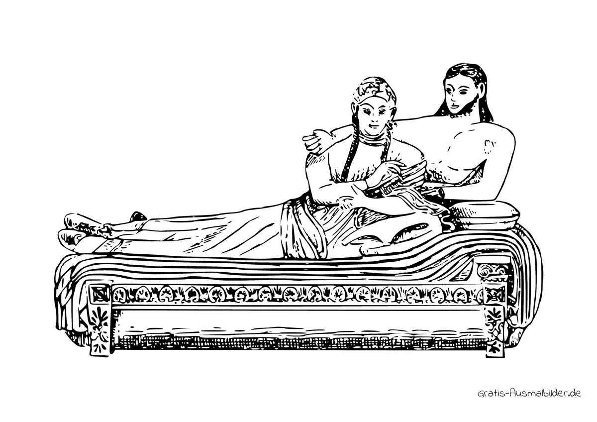 Ausmalbild Mann und Frau auf einem Bett