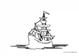 Ausmalbild Altes Piratensegelschiff im Wasser