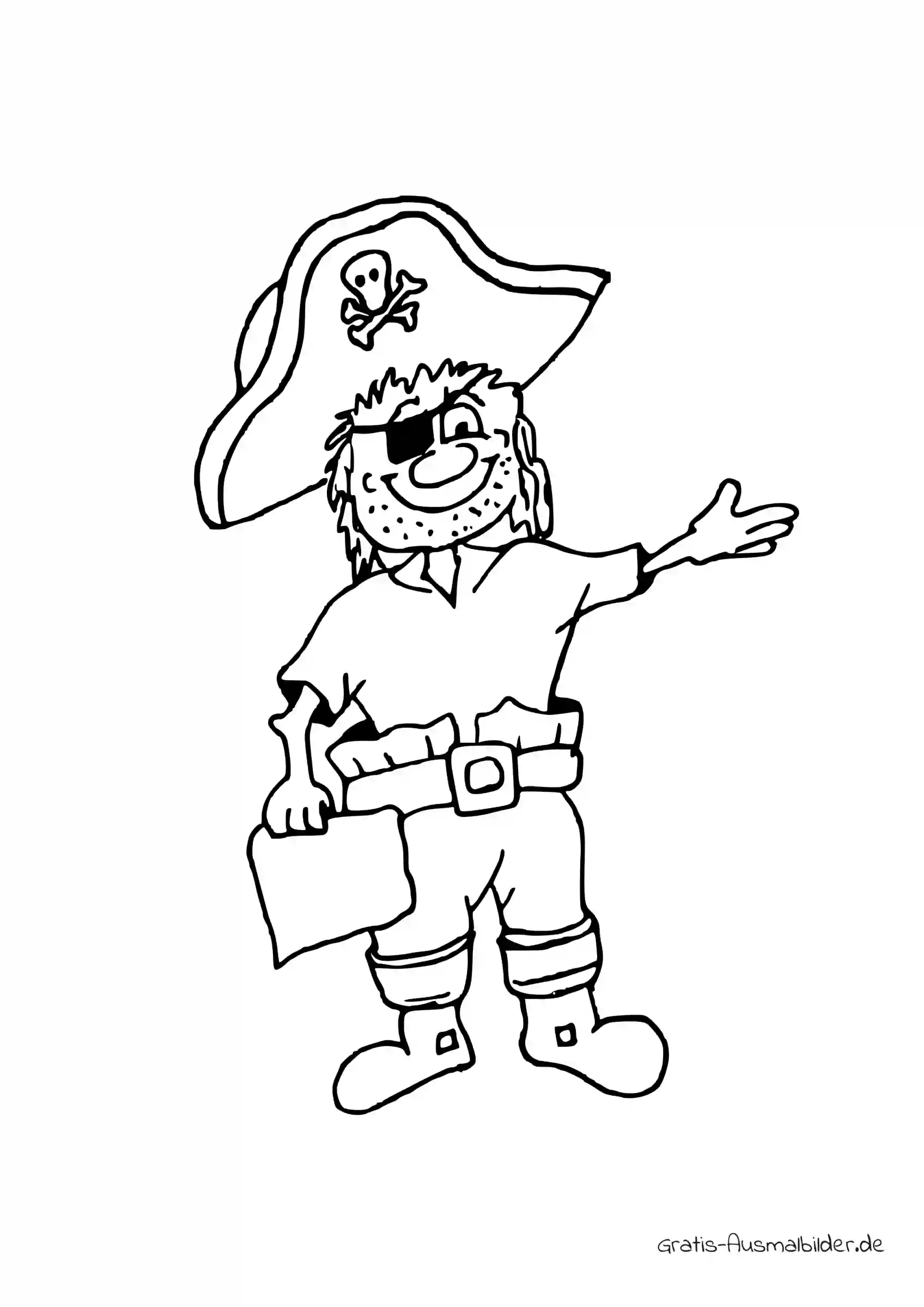 Ausmalbild Junger Pirat mit Schatzkarte