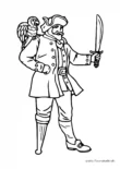Ausmalbild Pirat mit Holzbein und Schwert