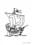 Ausmalbild Piratenschiff mit 13