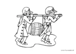 Ausmalbild Zwei Piraten tragen ein Fass