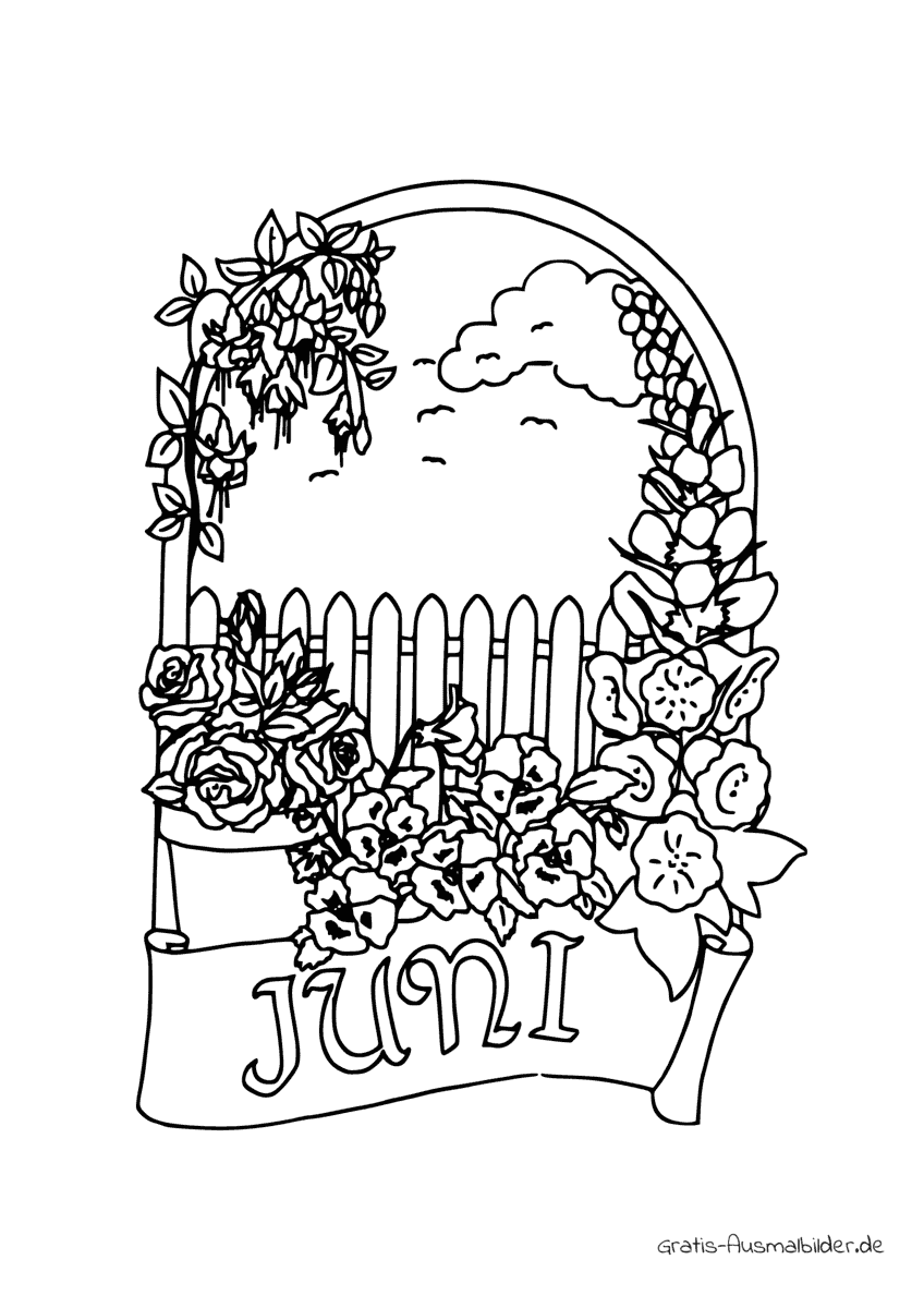 Ausmalbild Juni mit Blumen